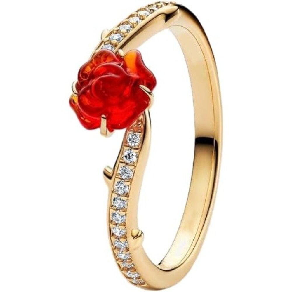 Beauty Beast Enchanted Rose Ring Ring Fit 925 Sterling Silver DIY Jewelry